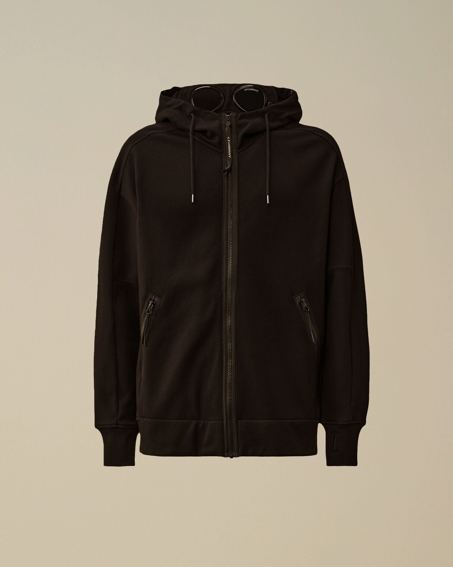 C.P. Company Diagonal Raised Fleece Goggle Hoodie in Black