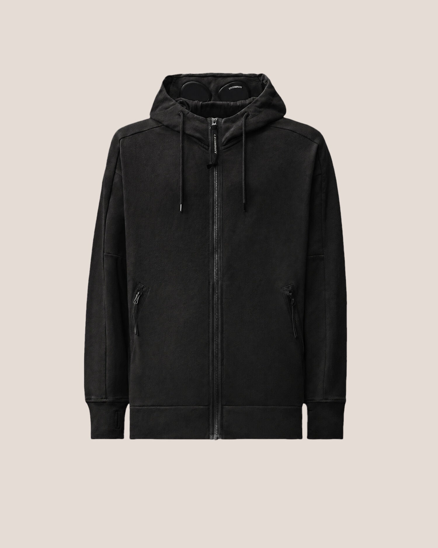 C.P. Company Diagonal Raised Fleece Goggle Hoodie in Black
