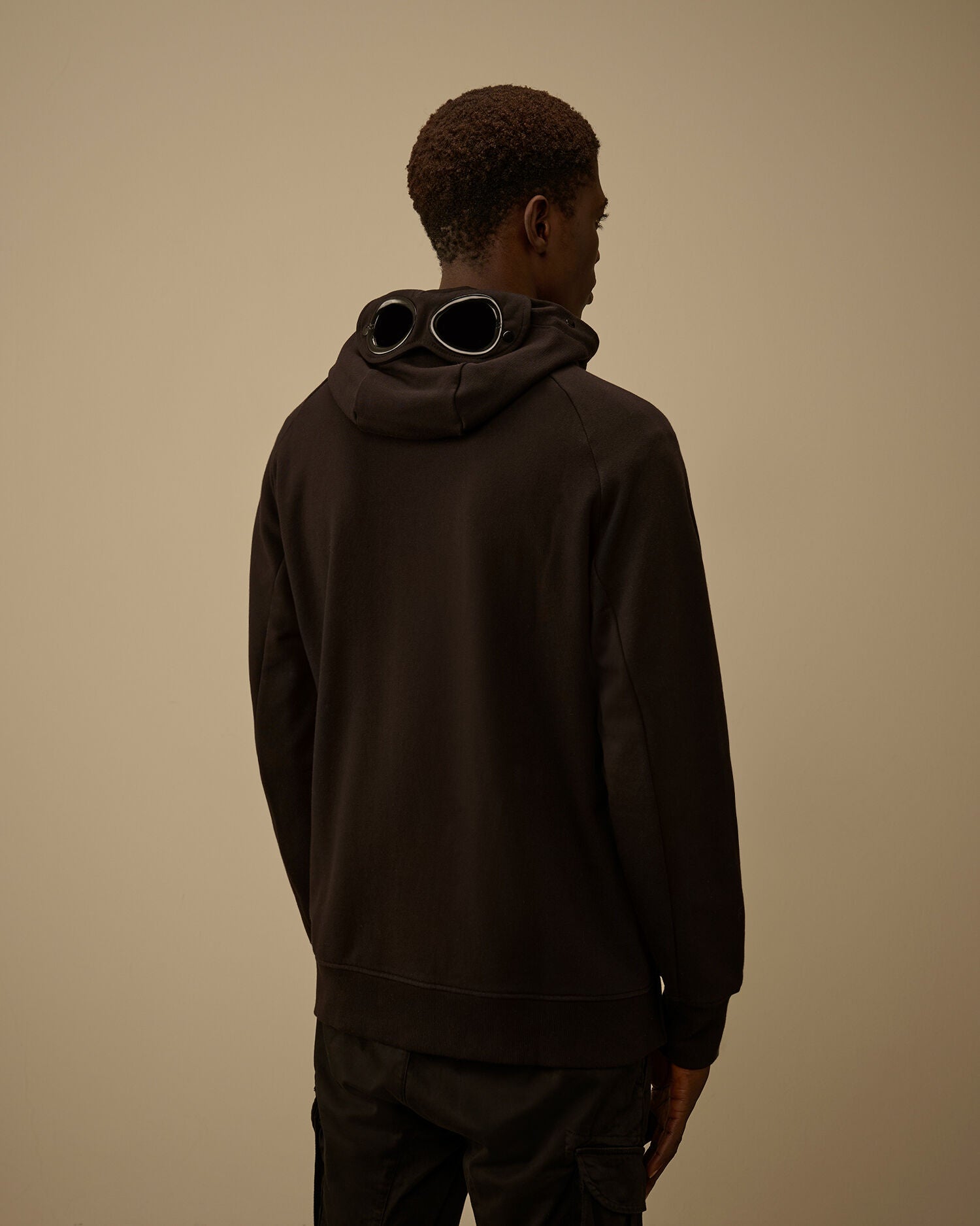 C.P. Company Diagonal Raised Fleece Goggle Hoodie in Black
