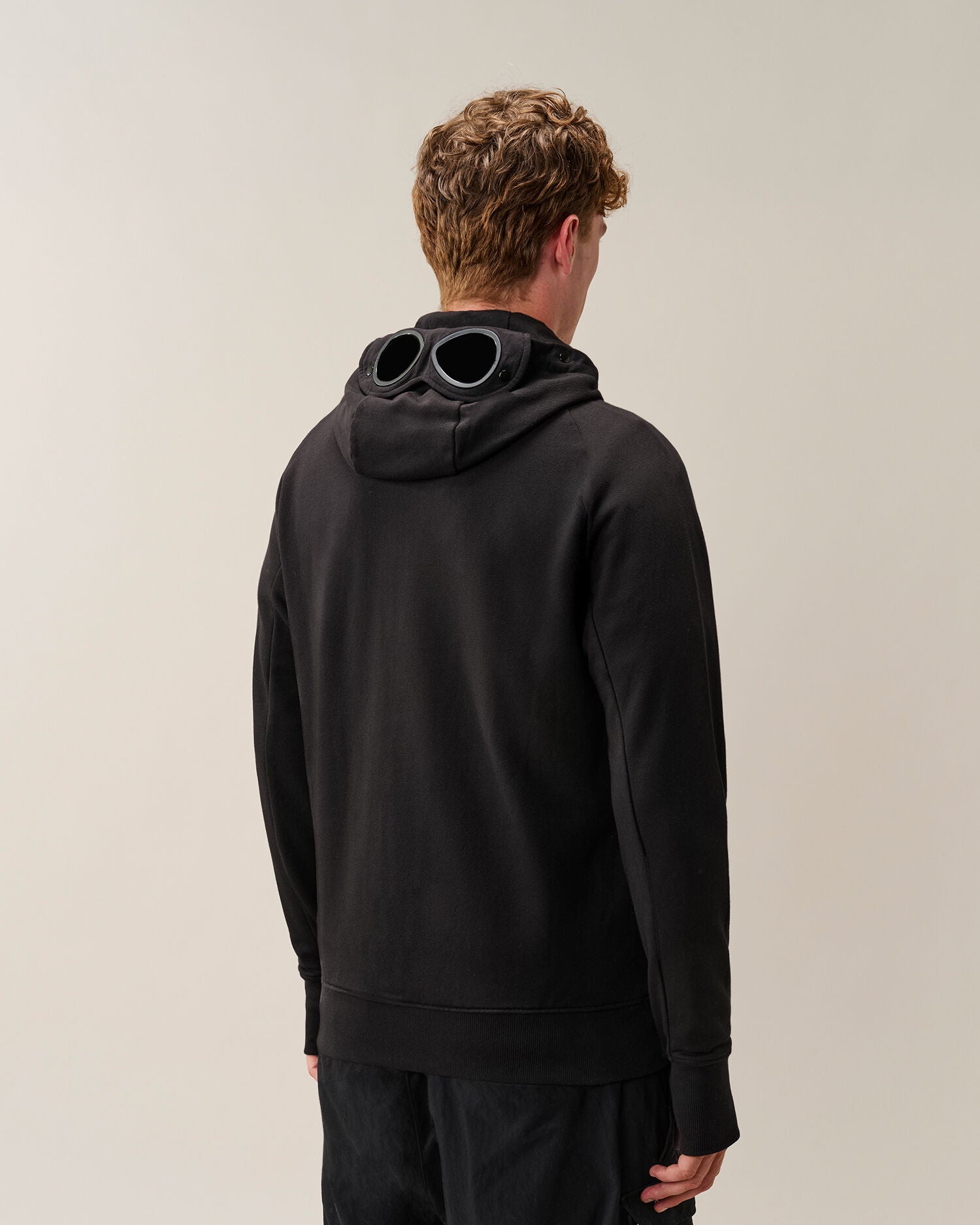 C.P. Company Diagonal Raised Fleece Goggle Hoodie in Black