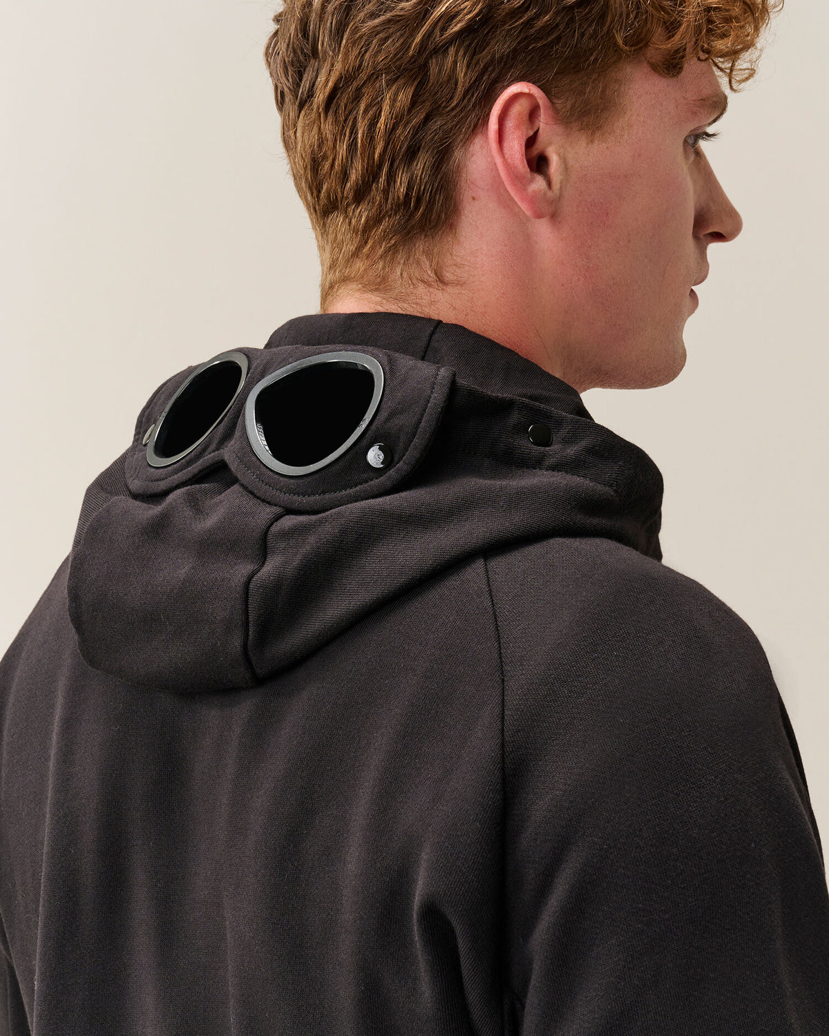 C.P. Company Diagonal Raised Fleece Goggle Hoodie in Black