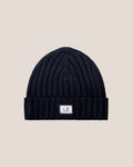 C.P. Company Extra Fine Merino Wool Logo Beanie in Navy