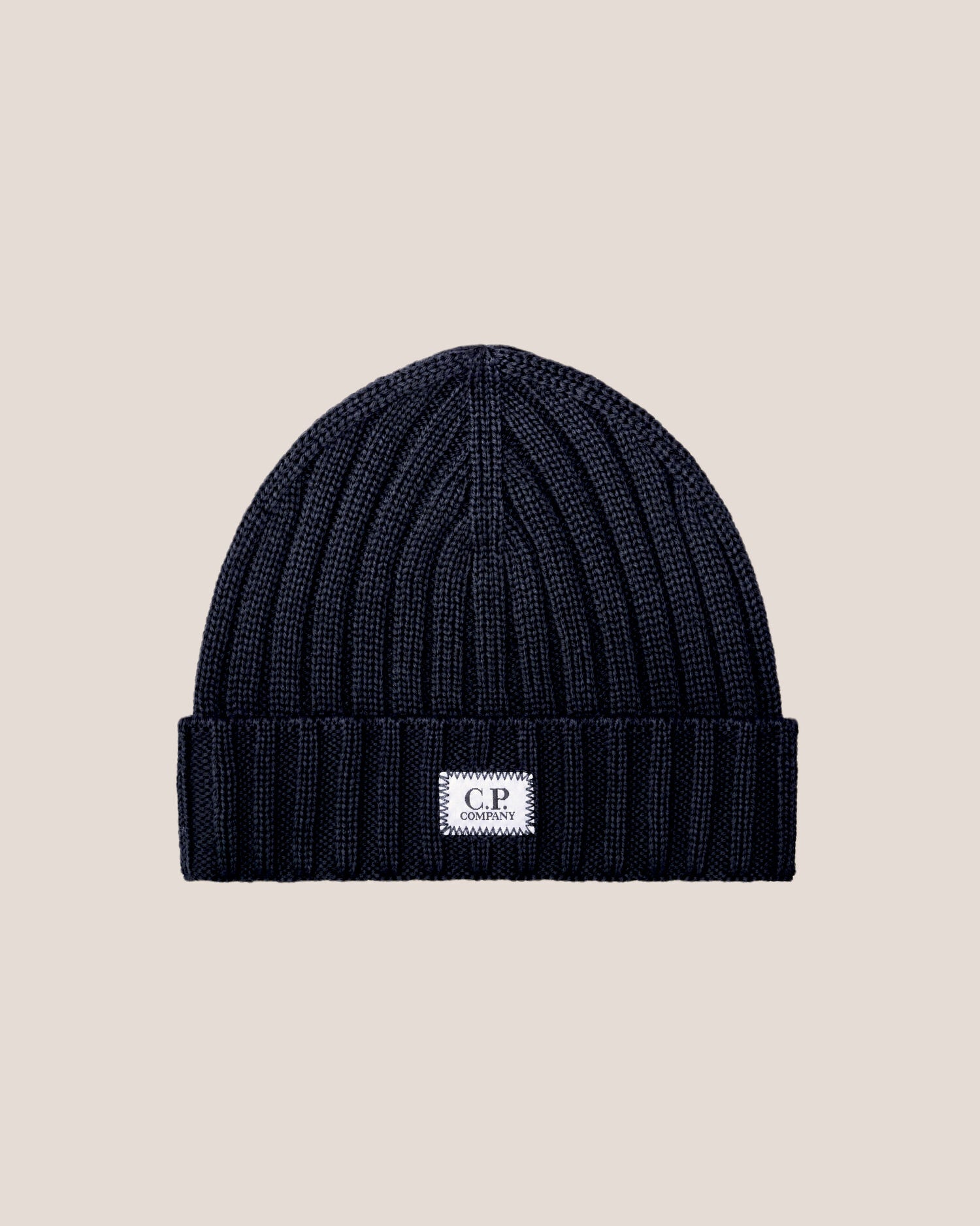 C.P. Company Extra Fine Merino Wool Logo Beanie in Navy