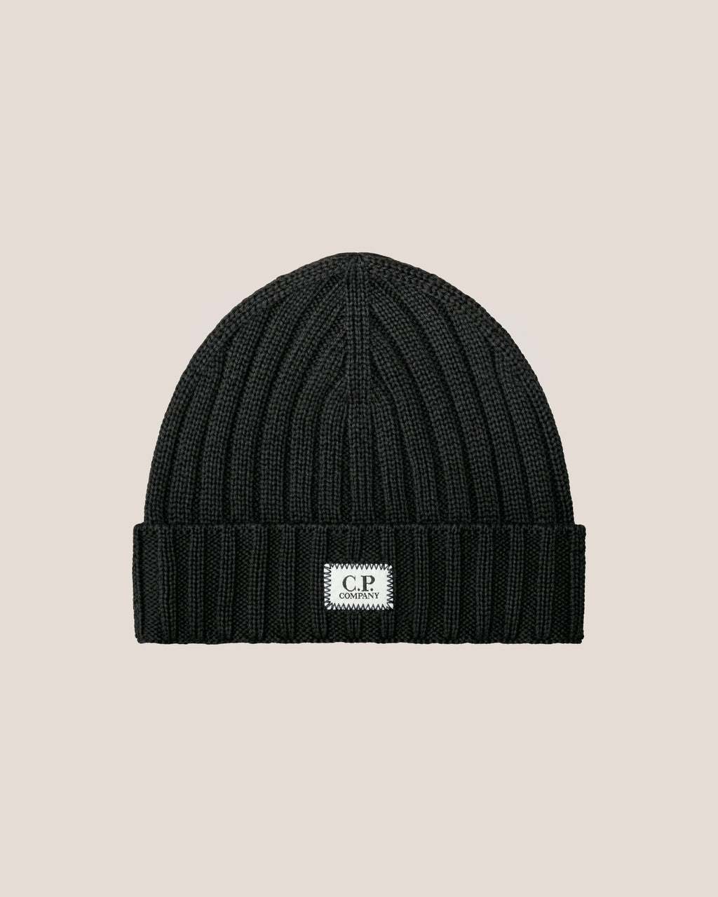 C.P. Company Extra Fine Merino Wool Logo Beanie in Black