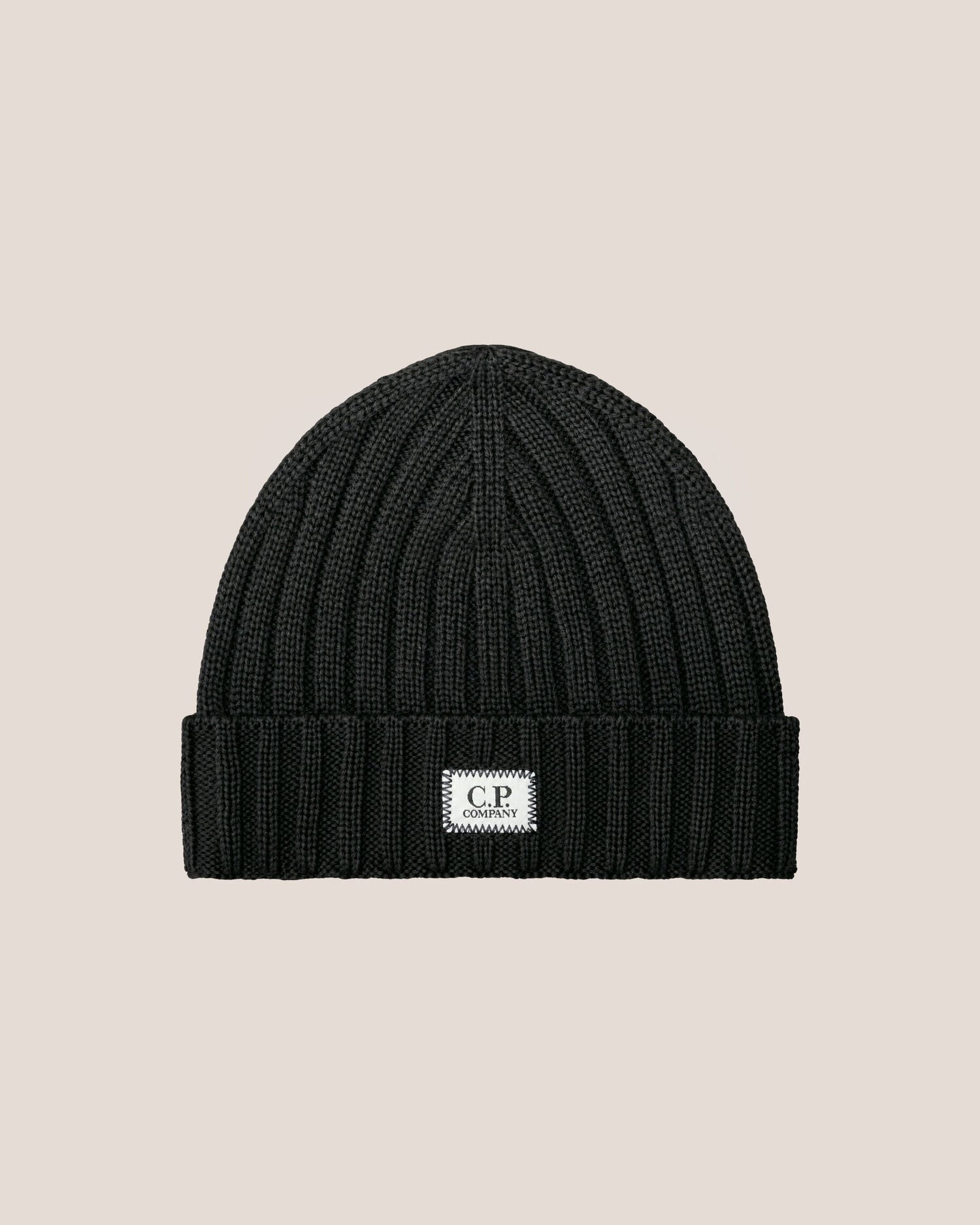 C.P. Company Extra Fine Merino Wool Logo Beanie in Black