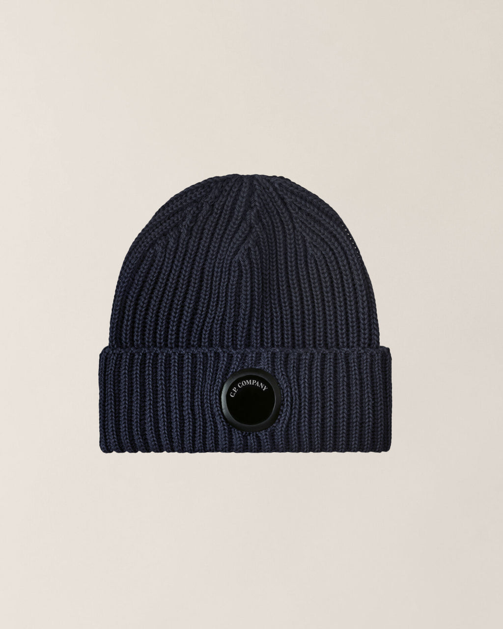 C.P. Company Extra Fine Merino Wool Lens Beanie in Navy