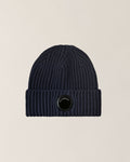 C.P. Company Extra Fine Merino Wool Lens Beanie in Navy