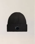 C.P. Company Extra Fine Merino Wool Lens Beanie in Black