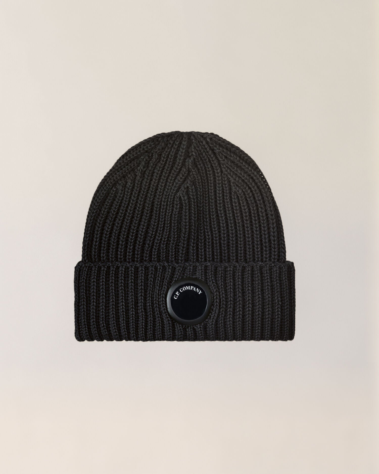 C.P. Company Extra Fine Merino Wool Lens Beanie in Black