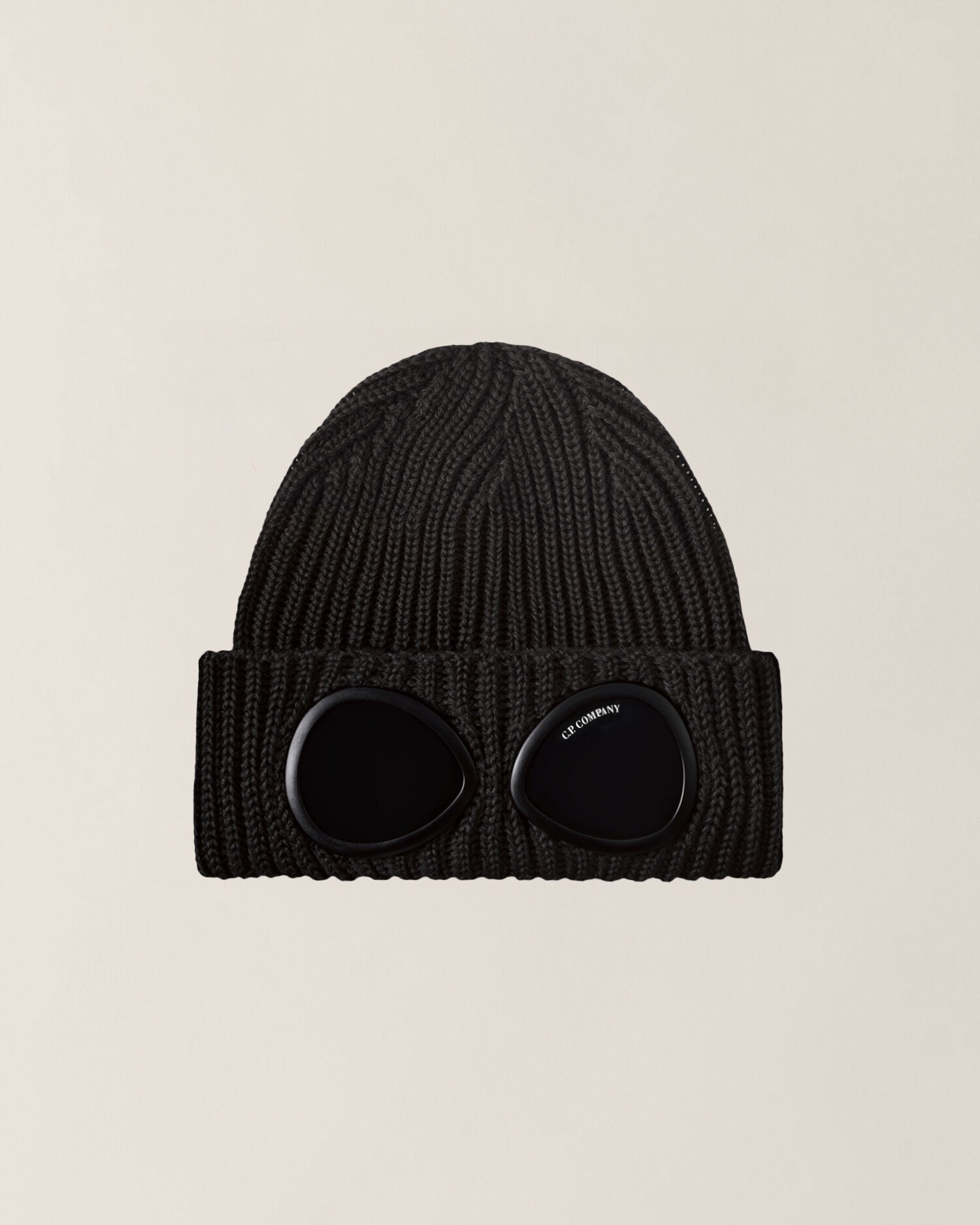 C.P. Company Extra Fine Merino Wool Goggle Beanie in Black