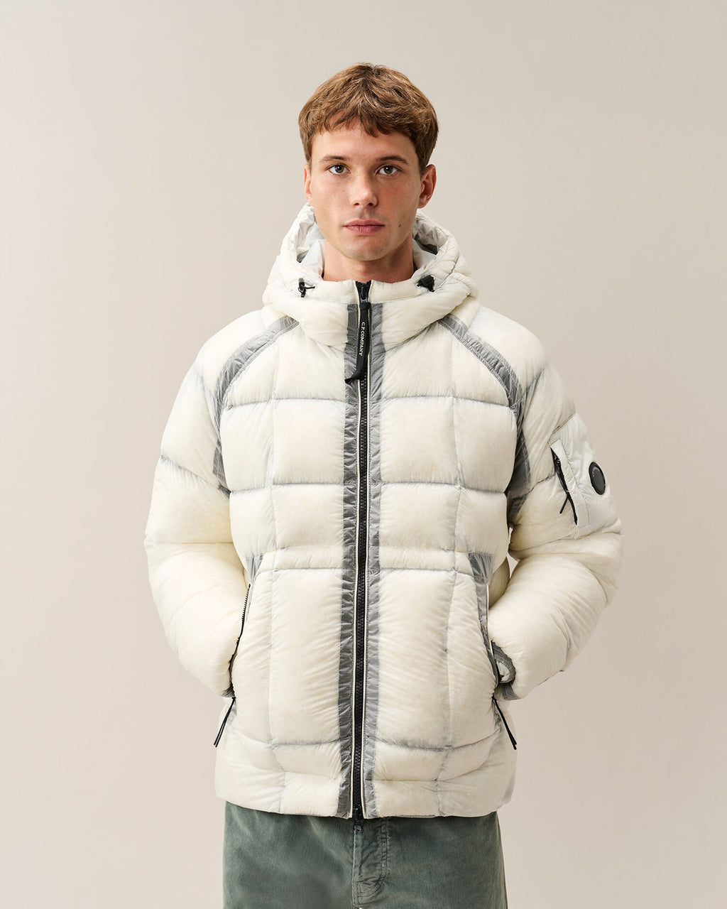 C.P. Company D.D. Shell Lens Puffer Jacket in Gauze White