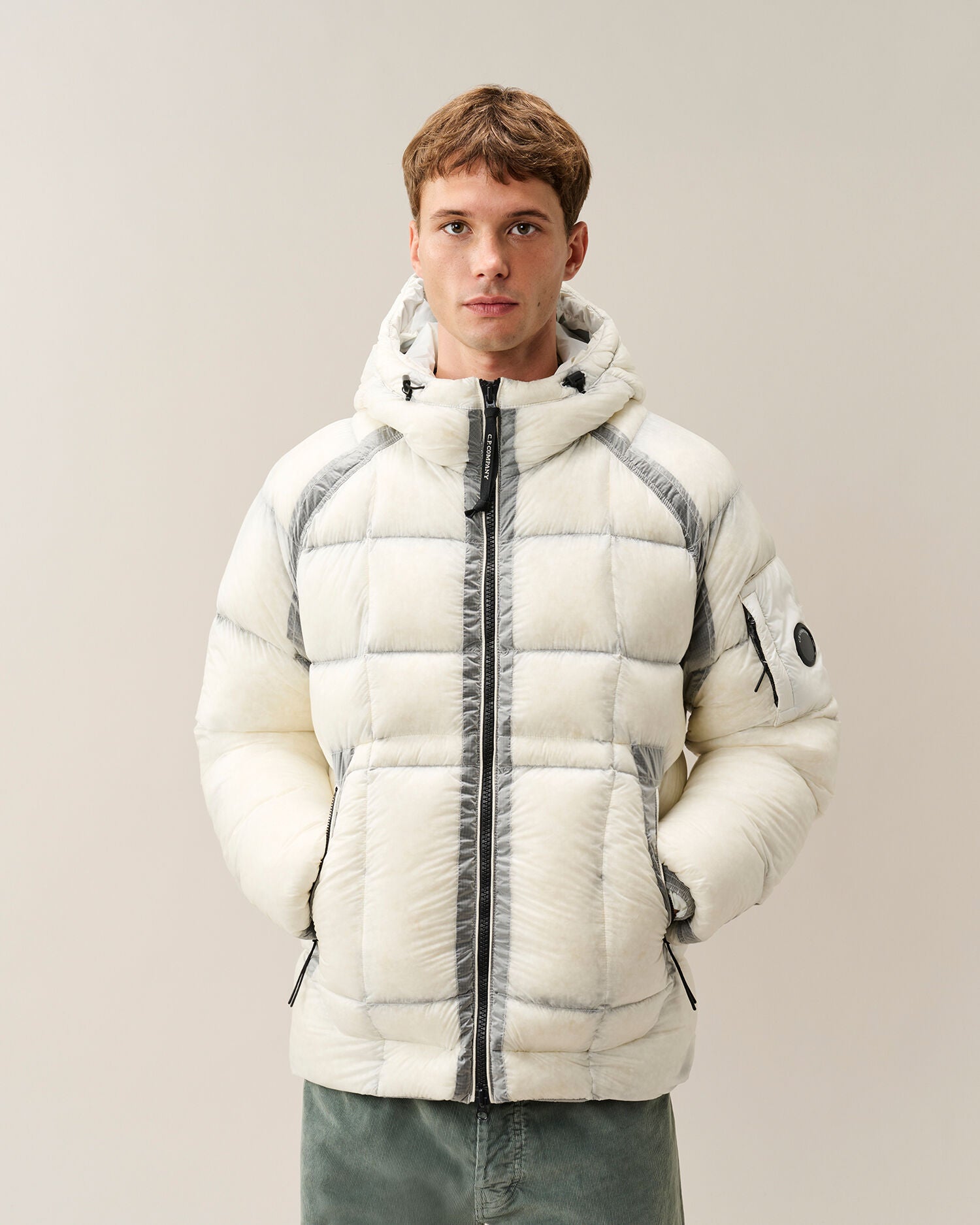 C.P. Company D.D. Shell Lens Puffer Jacket in Gauze White