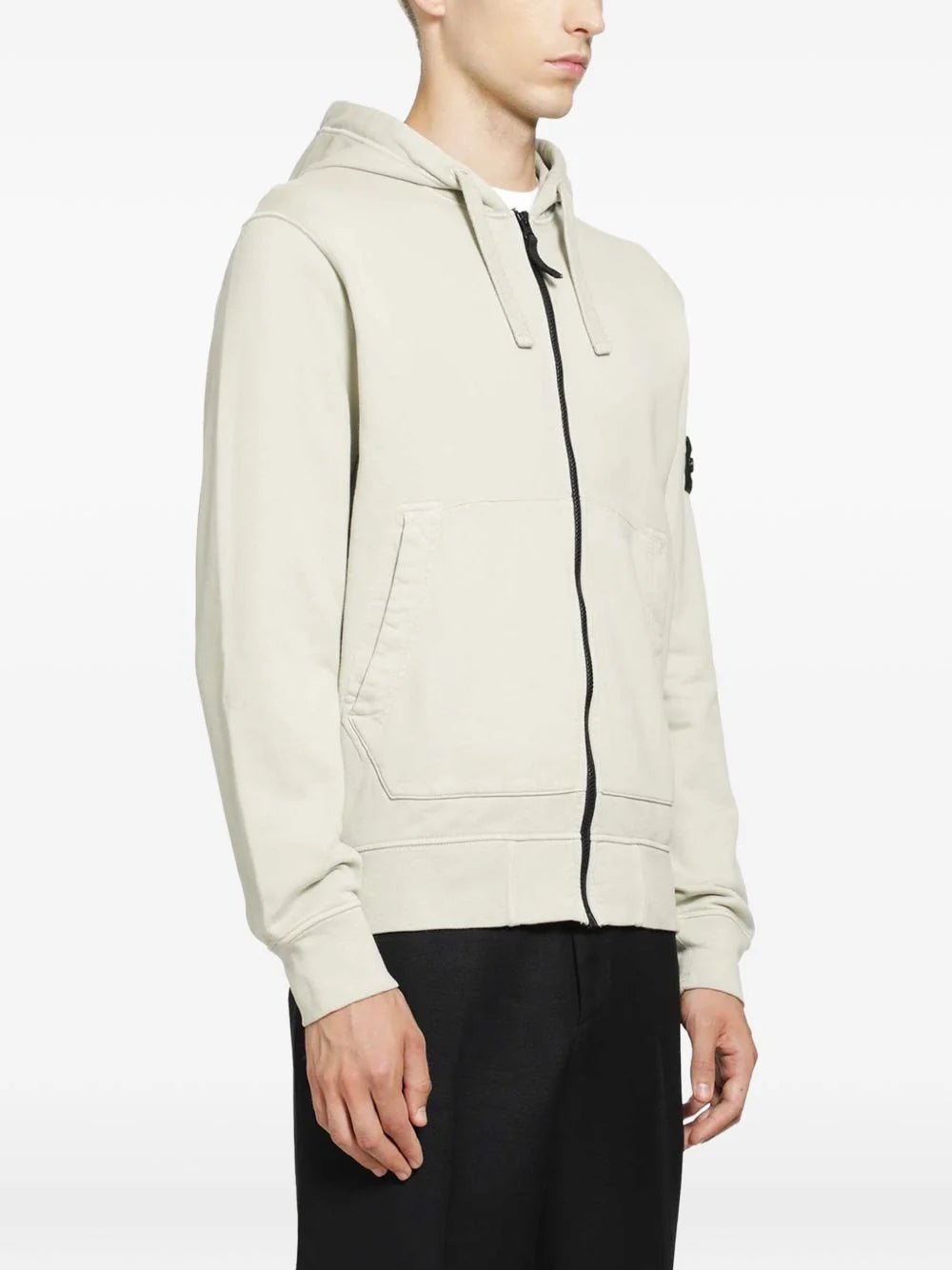 Stone Island Organic Cotton Fleece Zip-Up Hoodie in Sand