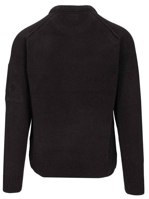 C.P. Company Chenille Cotton Lens Crewneck Sweater in Navy