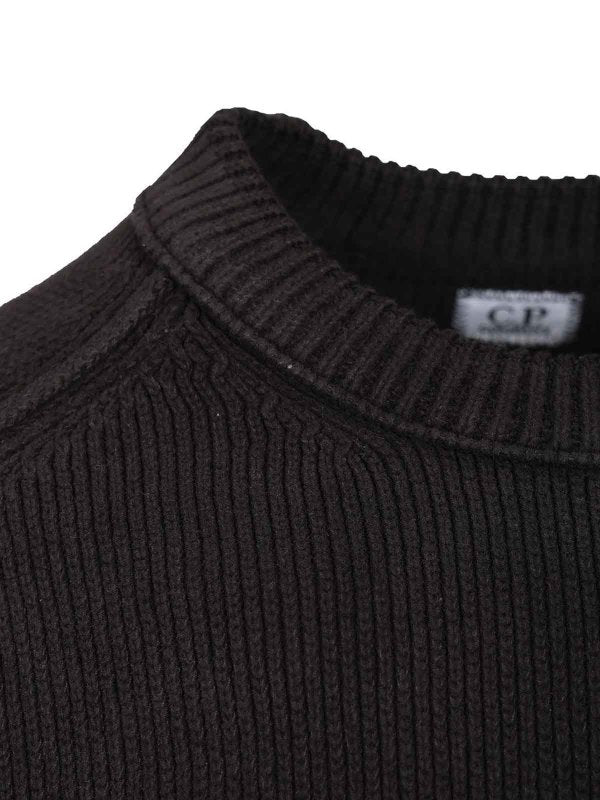 C.P. Company Chenille Cotton Lens Crewneck Sweater in Navy