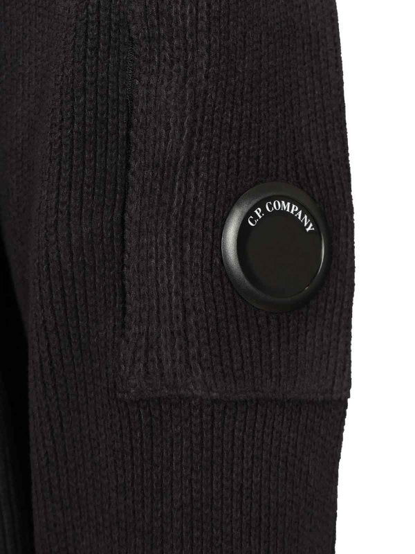 C.P. Company Chenille Cotton Lens Crewneck Sweater in Navy