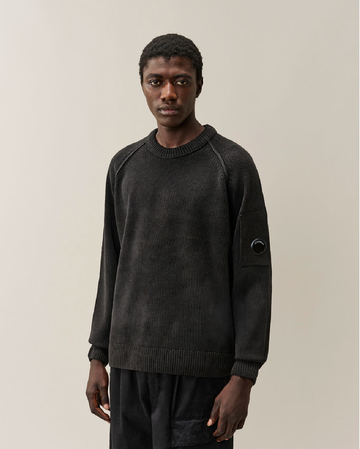 C.P. Company Chenille Cotton Lens Crewneck Sweater in Black