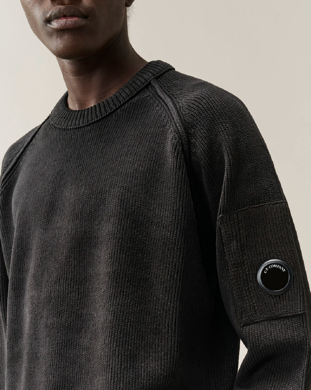 C.P. Company Chenille Cotton Lens Crewneck Sweater in Black
