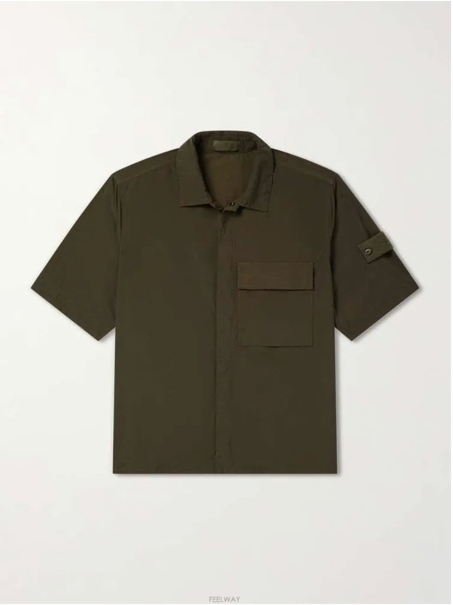 Stone Island Nylon Smerigliato Ghost Short-Sleeve Shirt in Military Green