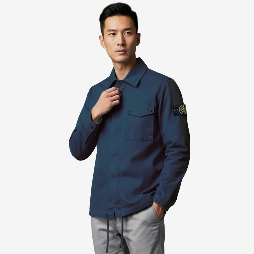 Stone Island Cotton Herringbone Overshirt in Slate Blue