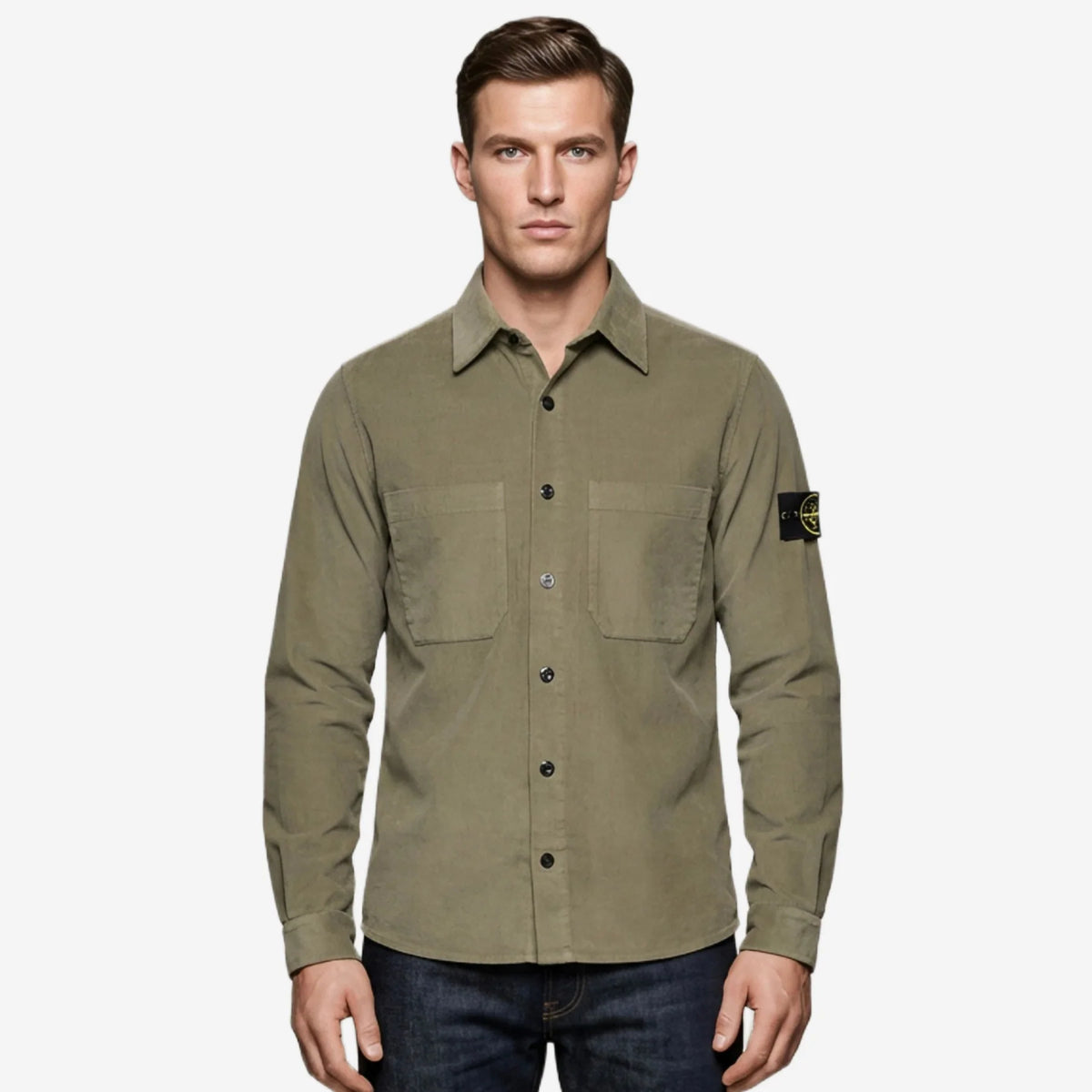 Stone Island Cotton Micro Corduroy Overshirt in Military Green