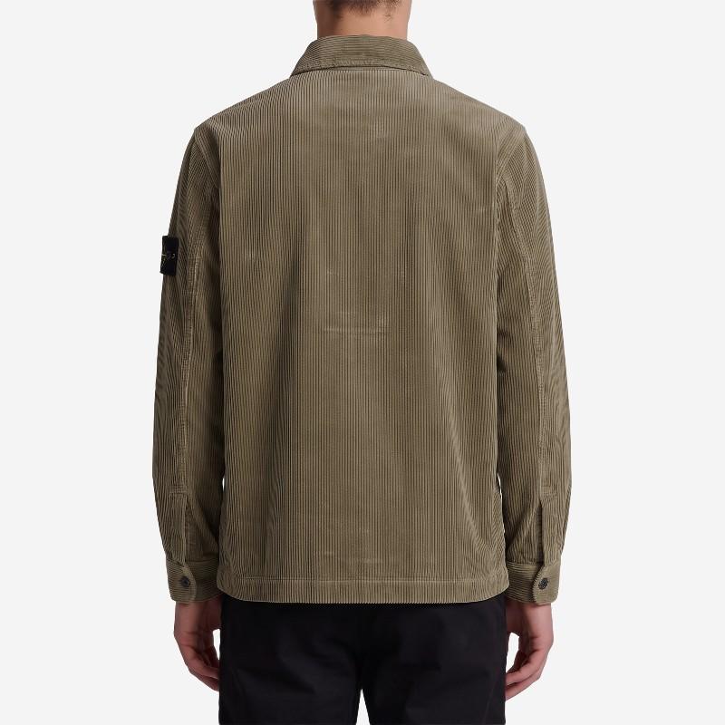 Stone Island Organic Cotton Corduroy 800 Chest Pocket Overshirt in Military Green