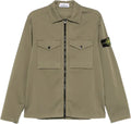 Stone Island Stretch Organic Cotton Satin Overshirt in Military Green