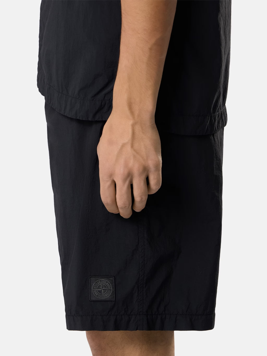Stone Island Ghost Nylon Smerigliato Mid-Length Swim Shorts in Black