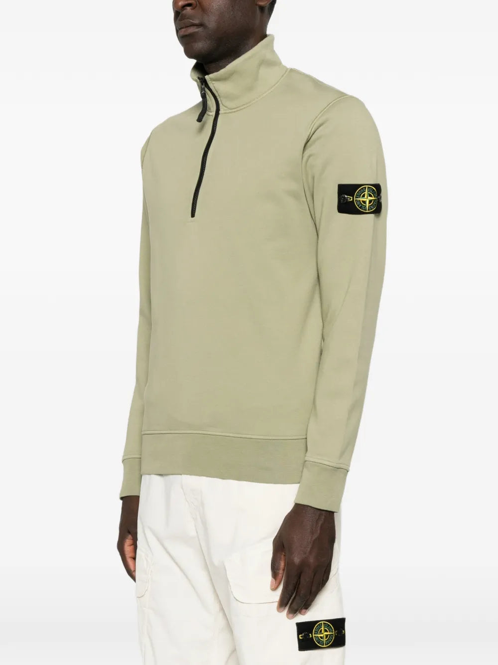 Stone Island Organic Cotton Fleece Half-Zip Sweatshirt in Laurel Green