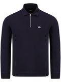 C.P. Company Stretch Piquet Long Sleeve Zip Polo in Navy