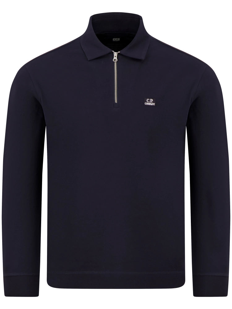 C.P. Company Stretch Piquet Long Sleeve Zip Polo in Navy