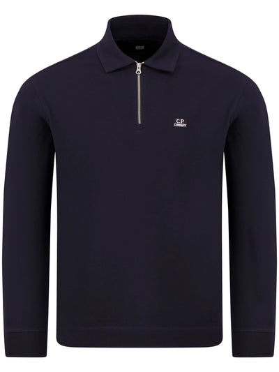 C.P. Company Stretch Piquet Long Sleeve Zip Polo in Navy