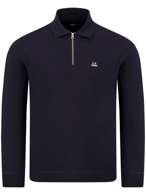 C.P. Company Stretch Piquet Long Sleeve Zip Polo in Navy