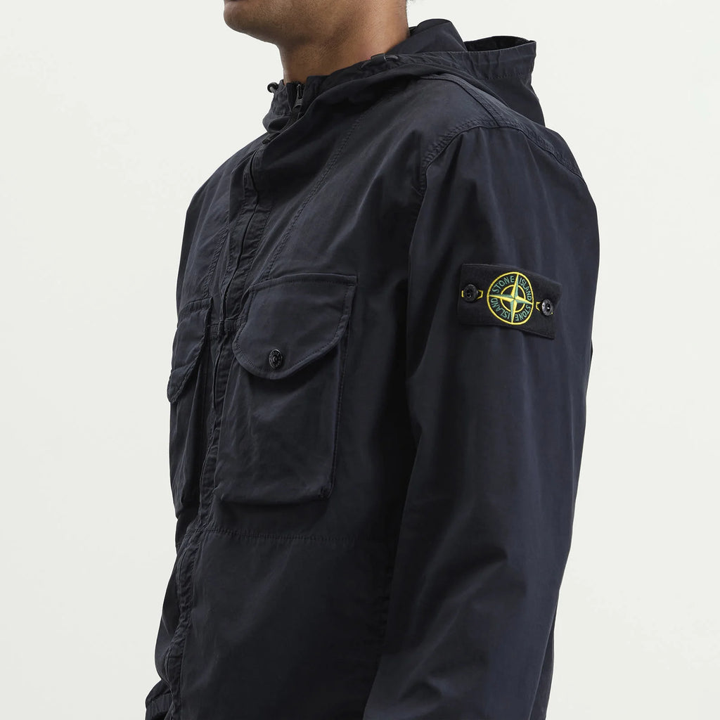 Stone Island Stretch Organic Cotton Twill Hooded Overshirt in Navy