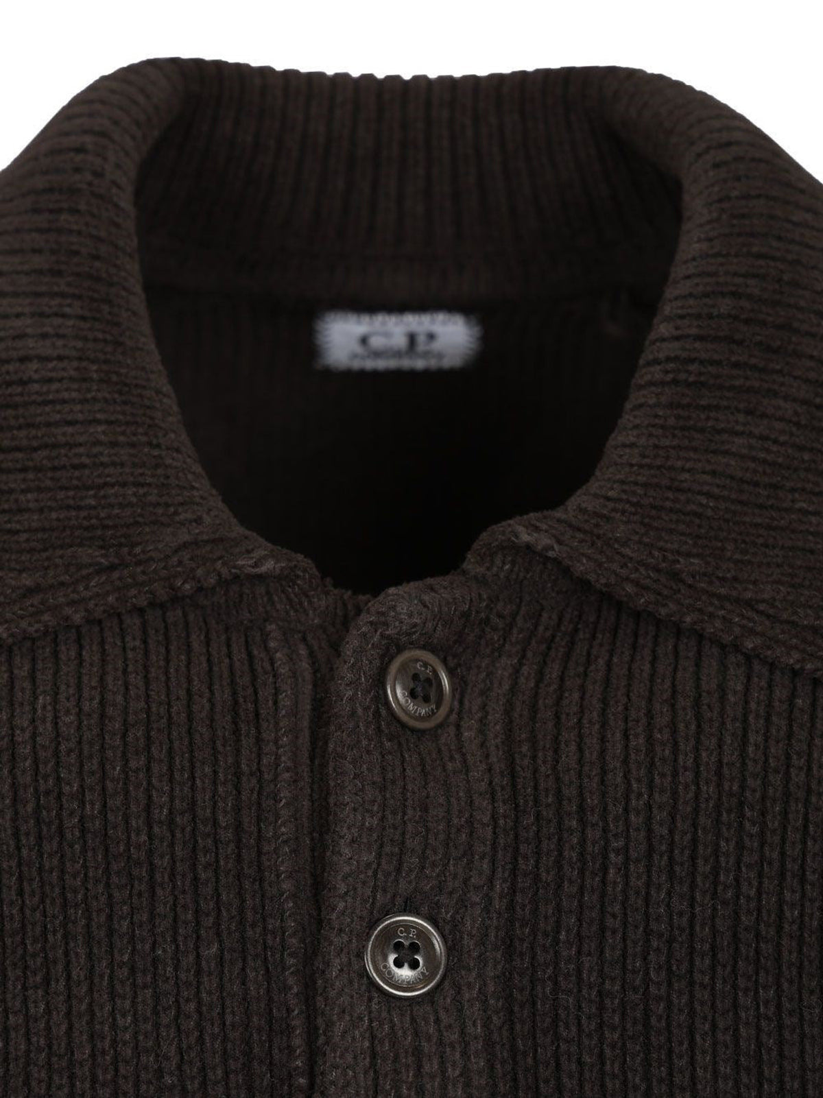 C.P. Company Chenille Cotton Lens Polo Sweater in Black