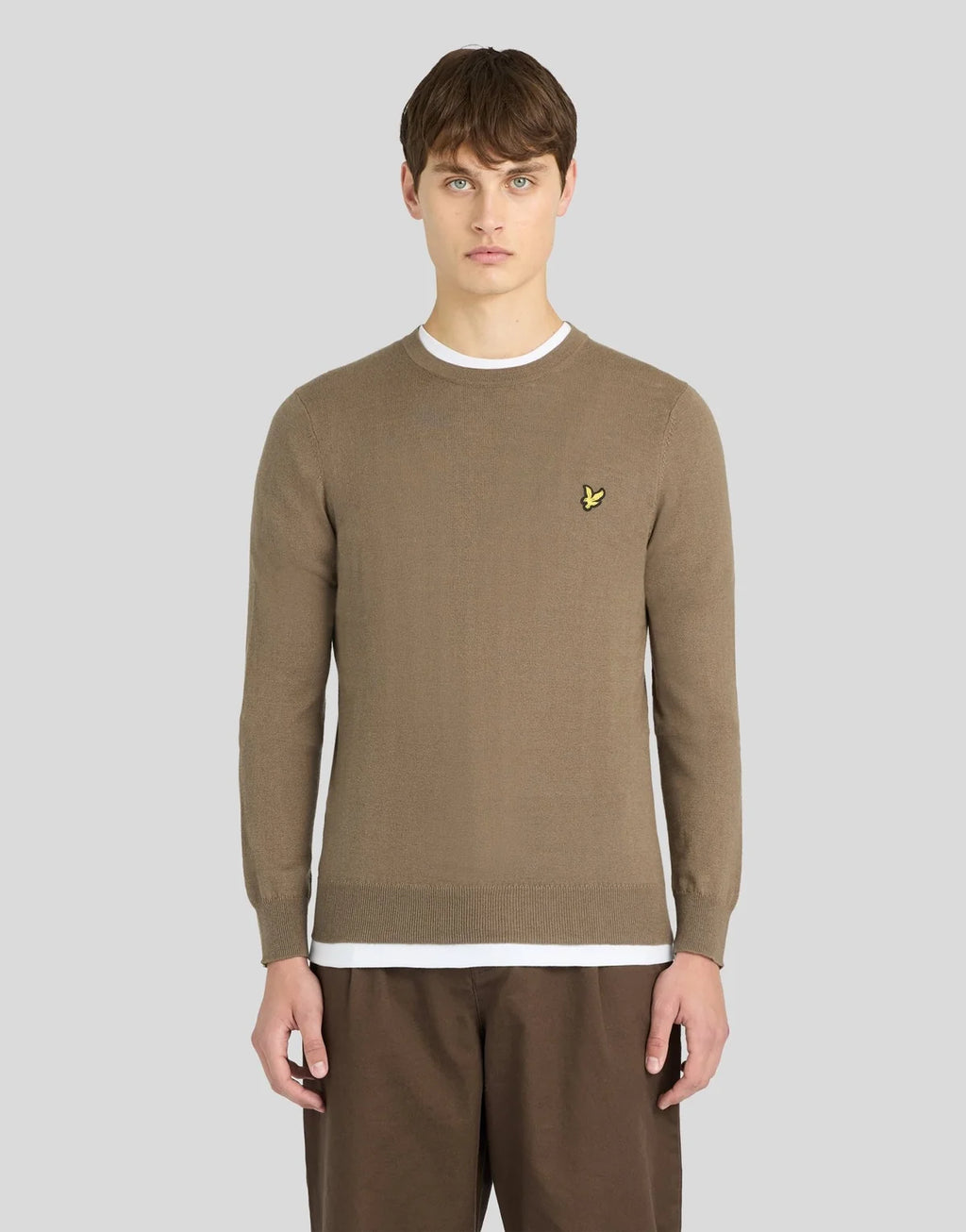 Lyle & Scott Cotton Merino Crewneck Jumper in Khaki Ash