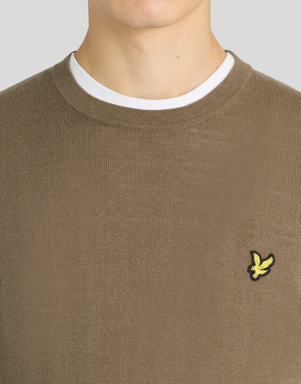 Lyle & Scott Cotton Merino Crewneck Jumper in Khaki Ash