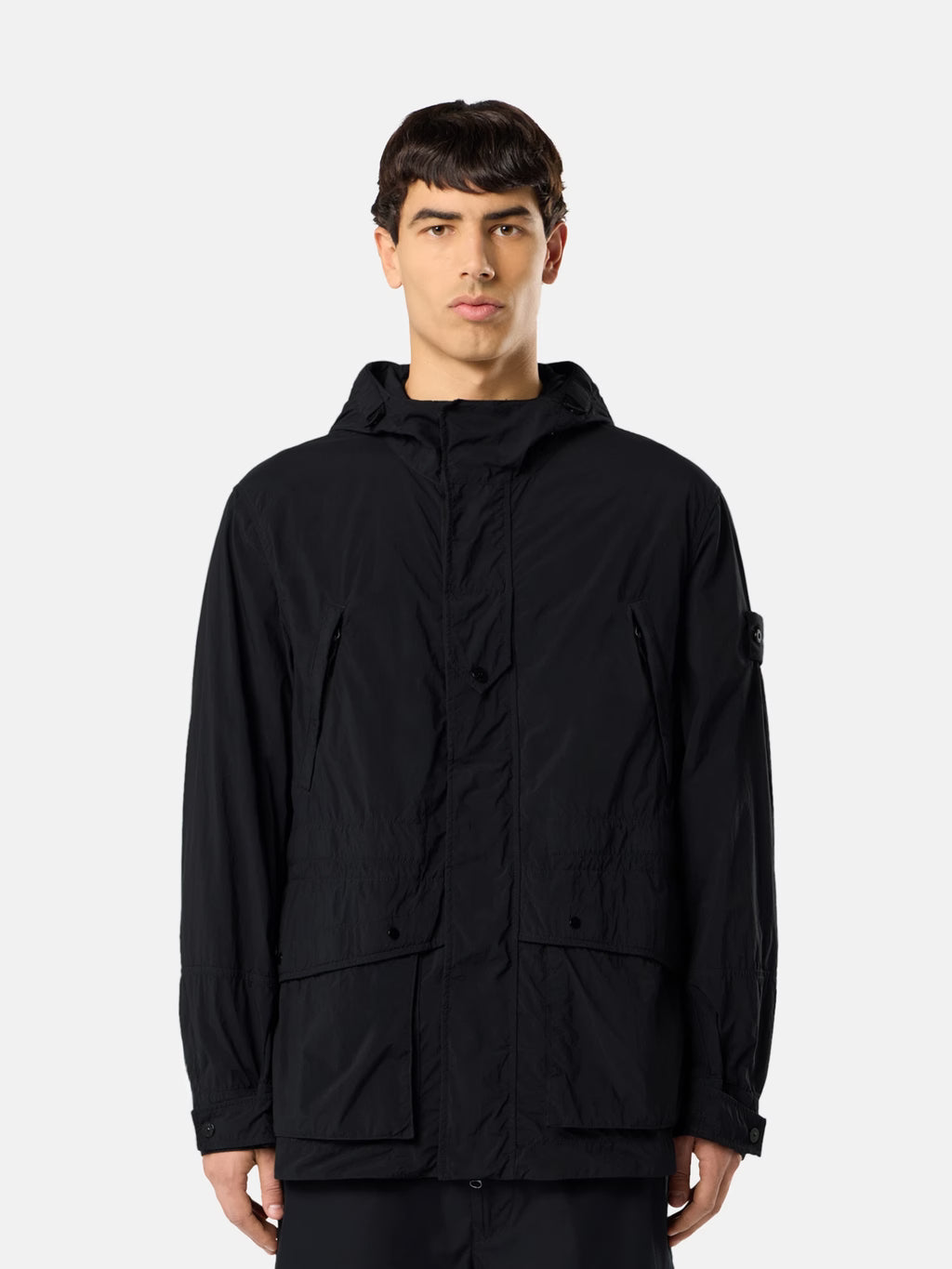 Stone Island Ghost Nylon Smerigliato Short Parka in Black