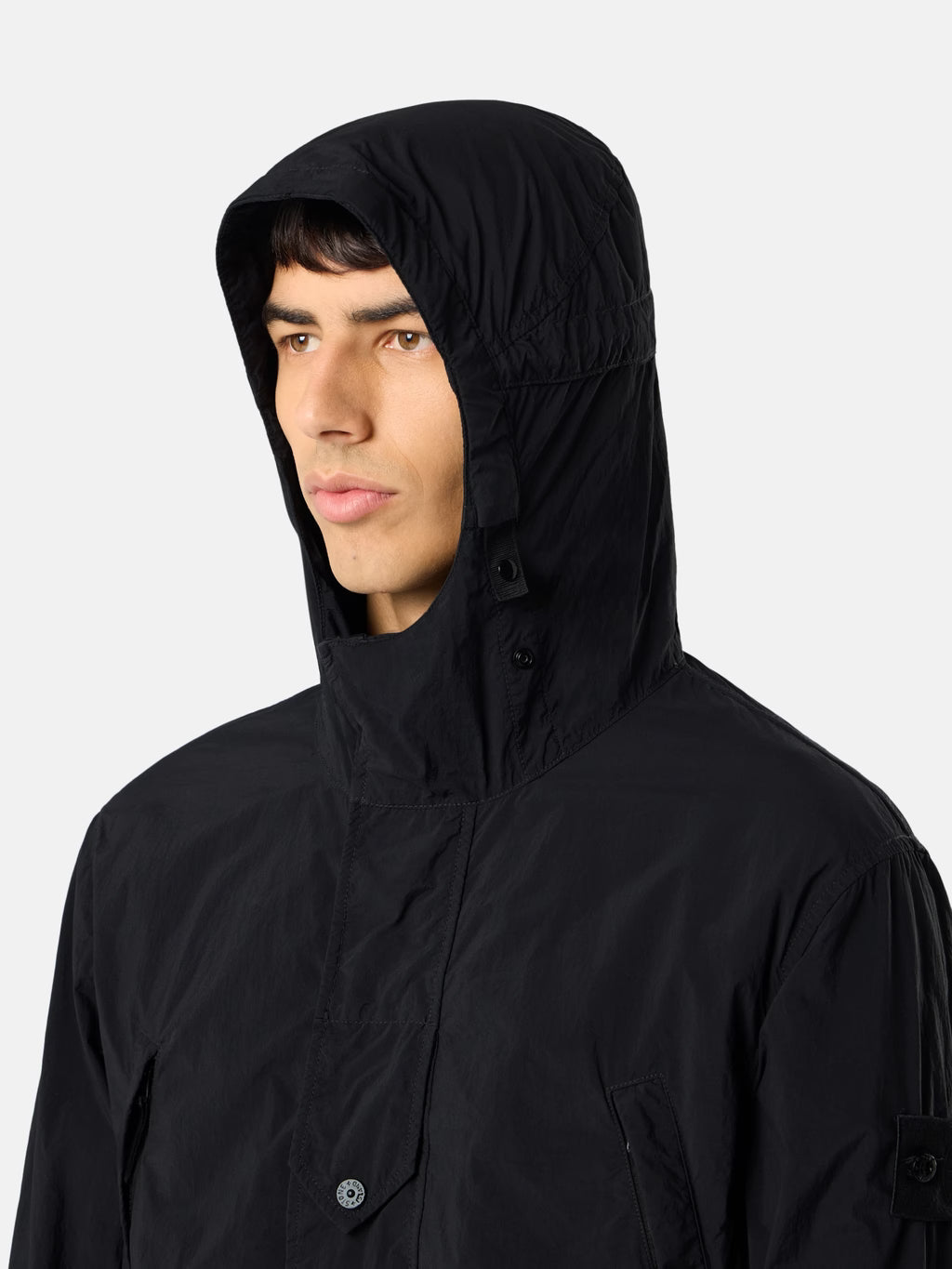 Stone Island Ghost Nylon Smerigliato Short Parka in Black