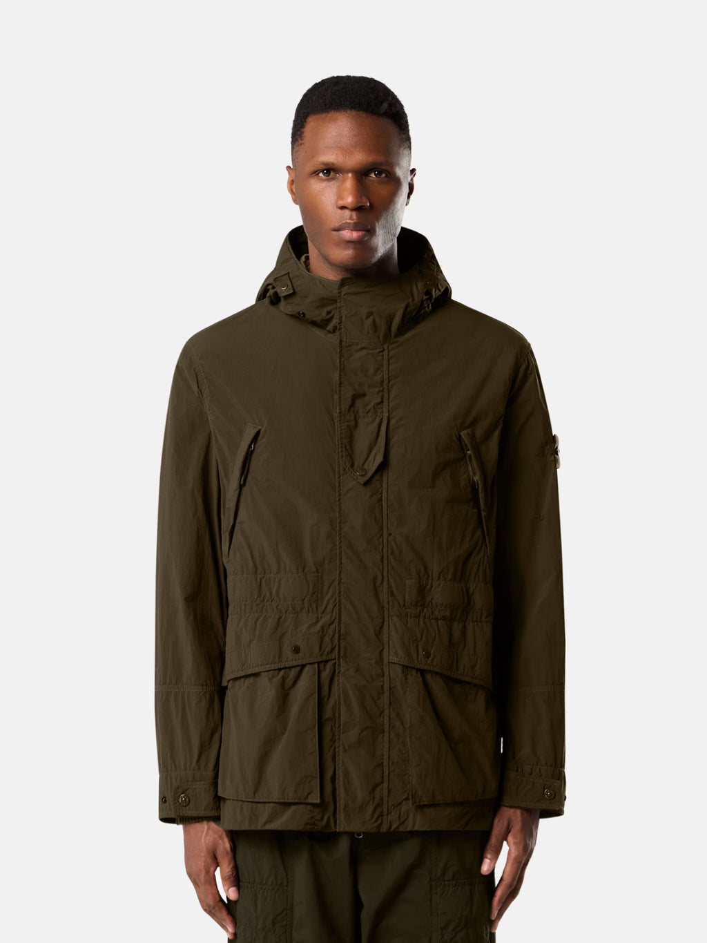 Stone Island Ghost Nylon Smerigliato Short Parka in Military Green