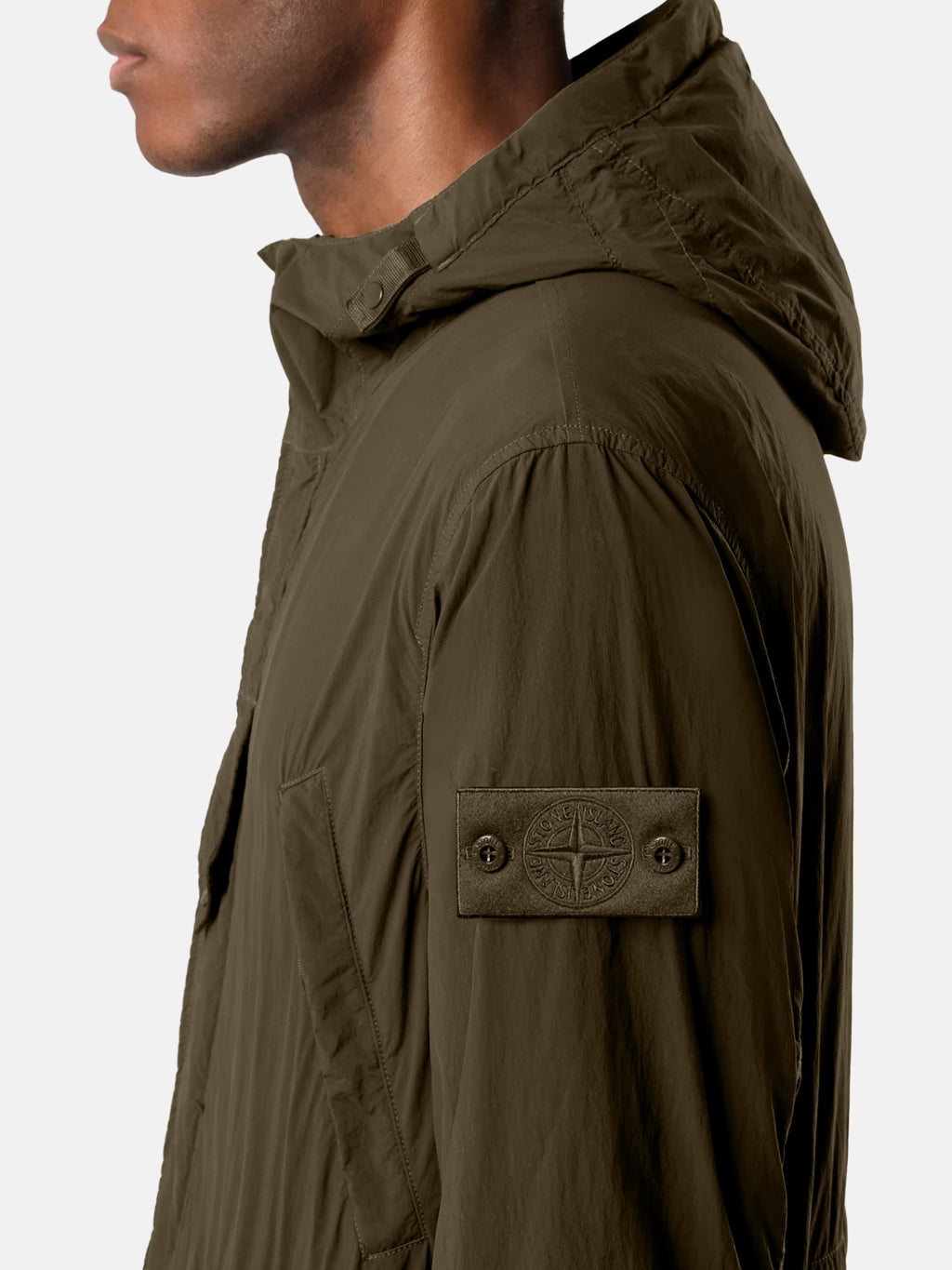 Stone Island Ghost Nylon Smerigliato Short Parka in Military Green
