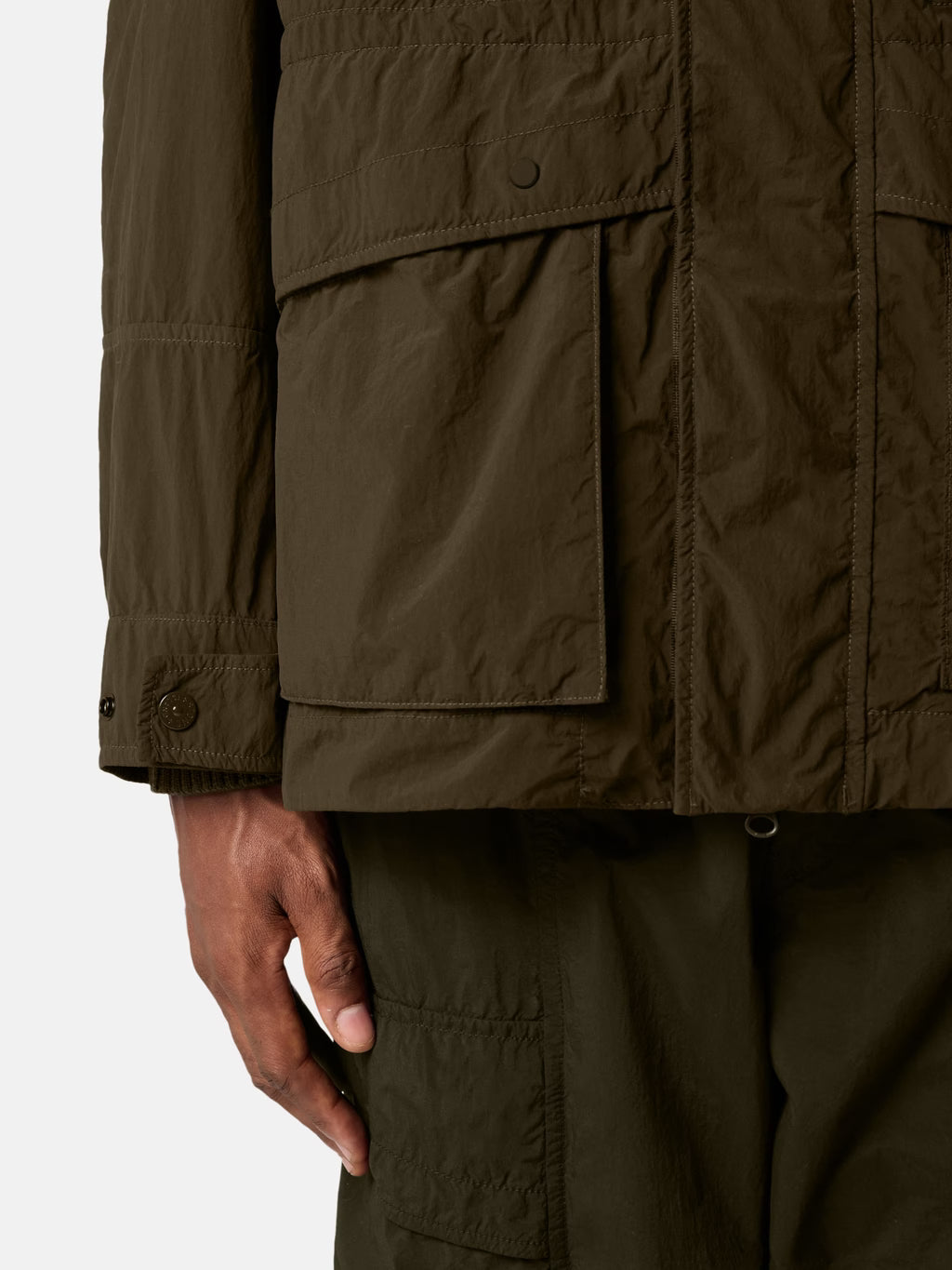 Stone Island Ghost Nylon Smerigliato Short Parka in Military Green