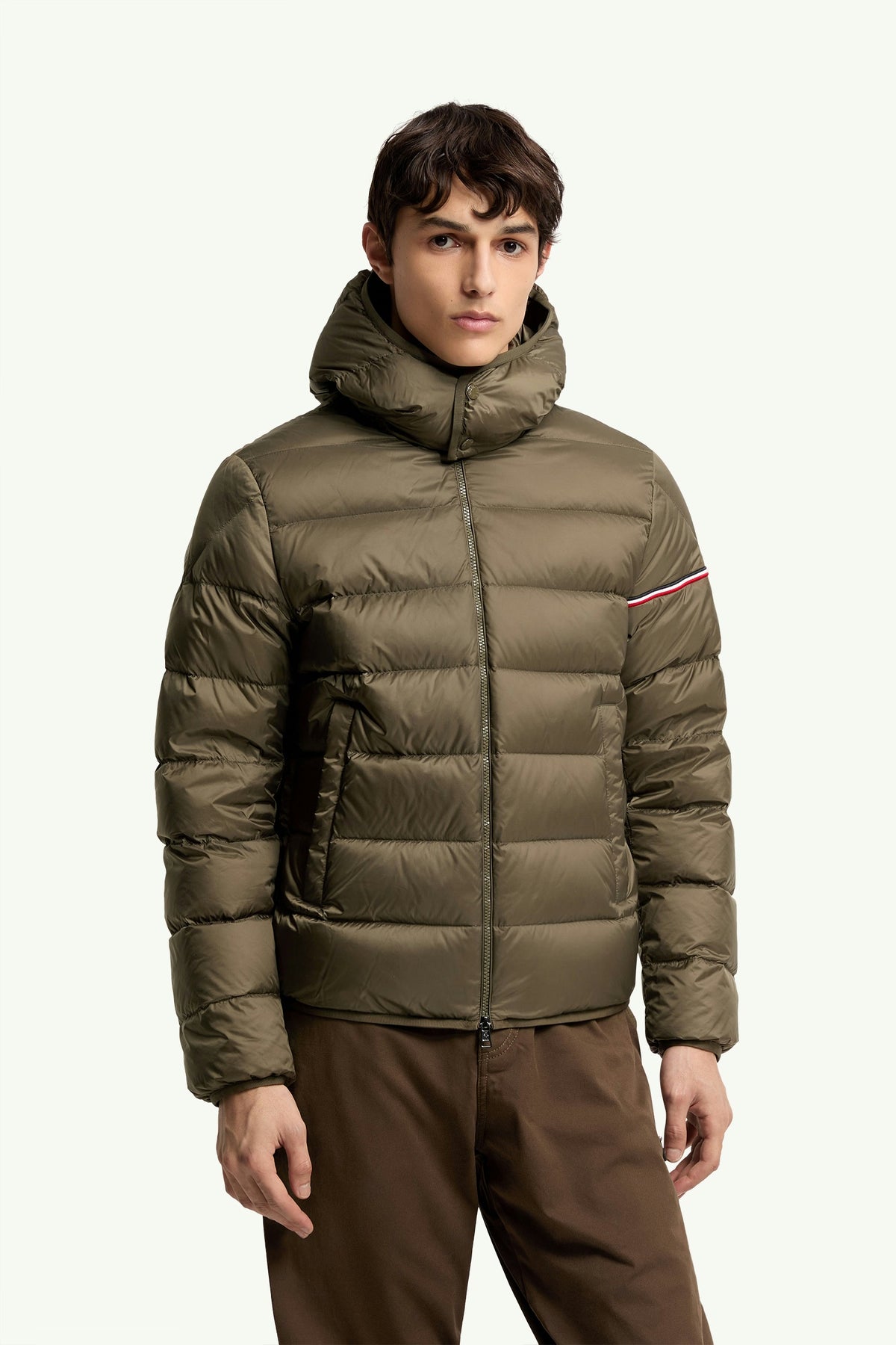 Moncler Ravenlock Hooded Short Down Jacket in Khaki