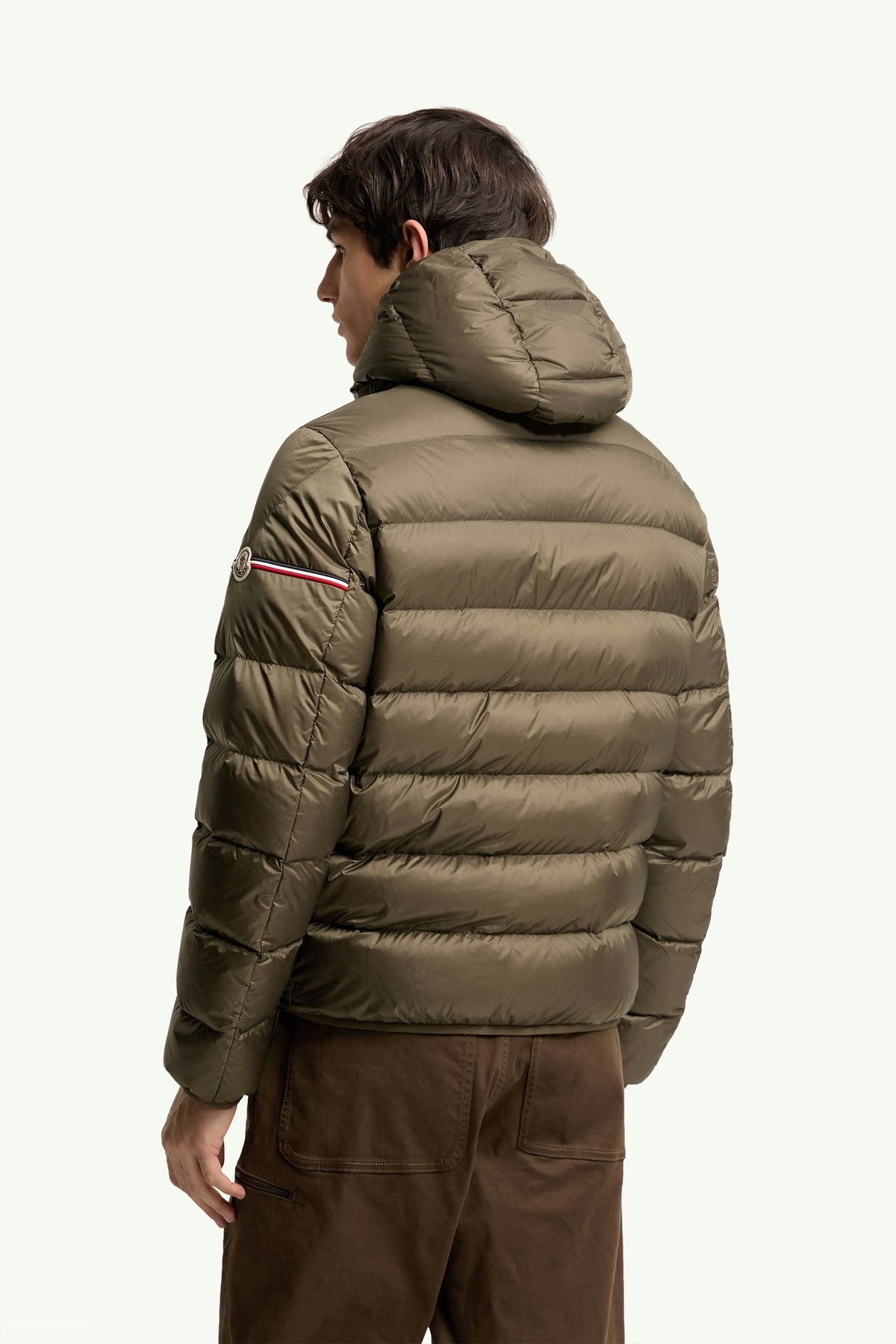 Moncler Ravenlock Hooded Short Down Jacket in Khaki