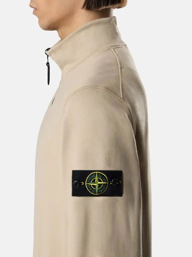 Stone Island Organic Cotton Fleece Half-Zip Sweatshirt in Sand