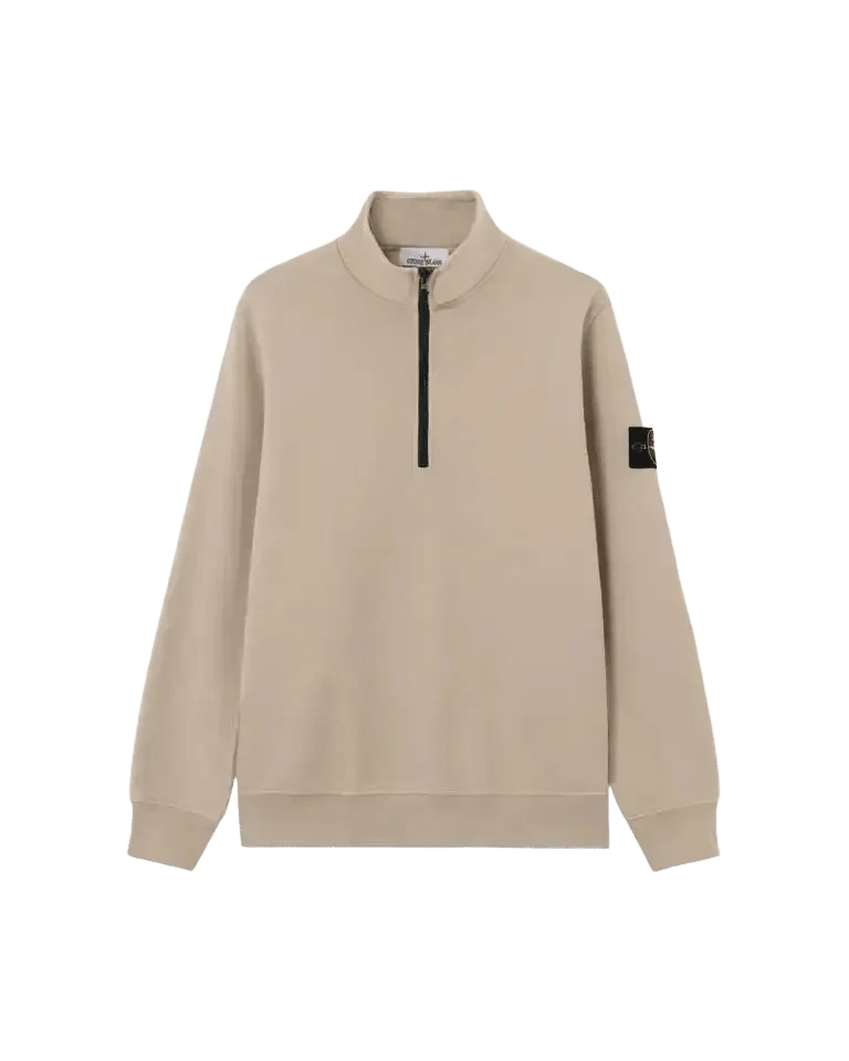 Stone Island Organic Cotton Fleece Half-Zip Sweatshirt in Sand
