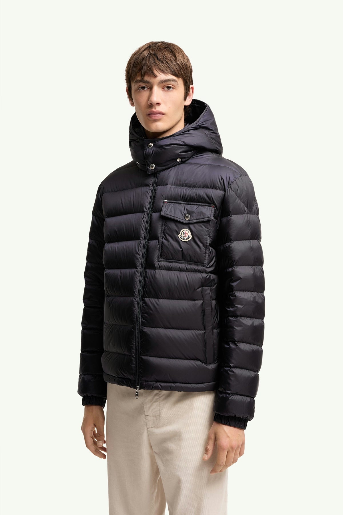 Moncler Verith Hooded Short Down Jacket in Dark Blue