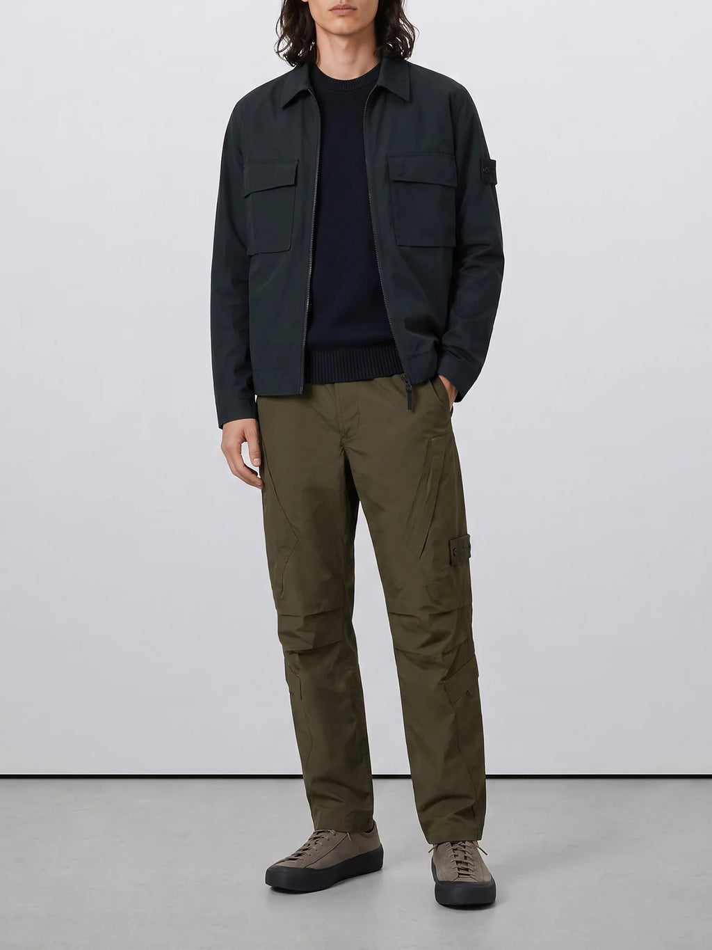 Stone Island All-Weather Cotton Canvas Ghost Overshirt in Navy